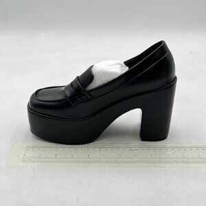 Black Women's Chic Closed Toe Platform Loafers Slip On Block High Heeled Pumps